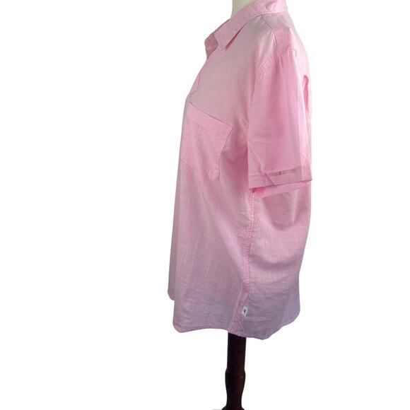 VINTAGE SUMMER SWIMWEAR COTTON BUTTON UP COLLARED SHIRT IN PINK NWT SIZE LARGE‎ - Picture 3 of 10